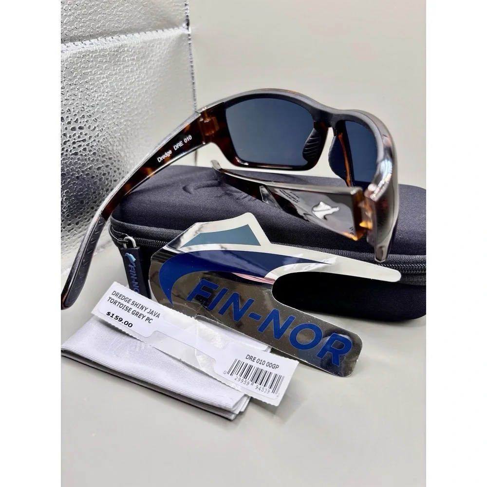 Authentic Fin-Nor Dredge Sunglasses - Shiny Java Tortoise Grey Polarized PC Lens
